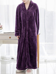 Women's Pajamas Solid Zip Flannel Long Sleeve Nightdress