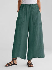 Women's Pants Casual Slip Pocket Cotton And Linen Wide Leg Pants