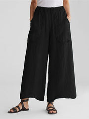 Women's Pants Casual Slip Pocket Cotton And Linen Wide Leg Pants