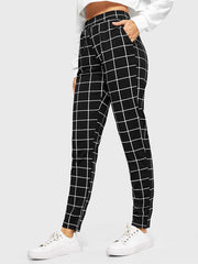 Women's Pants Check Printed Casual Pocket Pants
