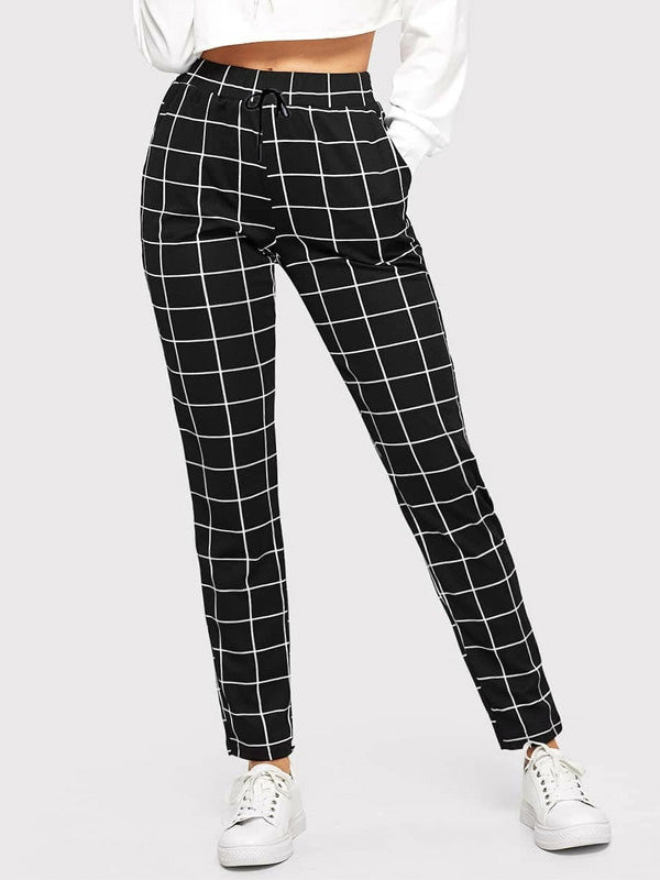 Women's Pants Check Printed Casual Pocket Pants