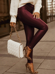 Women's Pants Fashion High Waist Skinny Faux Leather Trousers