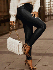 Women's Pants Fashion High Waist Skinny Faux Leather Trousers