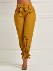 Women's Pants Pure Bowknot Belted Casual Pants