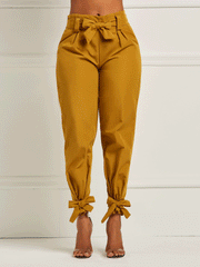 Women's Pants Pure Bowknot Belted Casual Pants