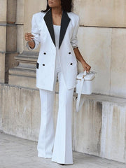 Women's Sets Black White Suit Wide Leg Pants Two Piece Set