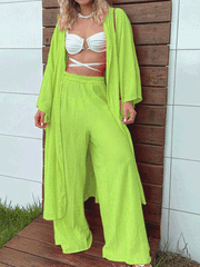 Women's Sets Casual Mid Length Cardigan & Wide Leg Pants Two Piece Set