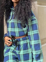 Women's Sets Check Contrast Hoodie & Trousers Two-Piece Set
