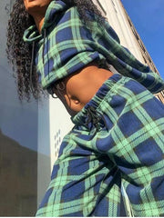 Women's Sets Check Contrast Hoodie & Trousers Two-Piece Set