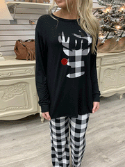Women's Sets Check Printed Long Sleeve Top & Trousers 2-Piece Set