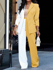 Women's Sets Colorblock Long-Sleeve Blazers Pant Two-Piece Set