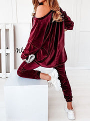 Women's Sets Corduroy Long Sleeve Top & Pants Two Piece Set