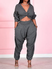Women's Sets Crop Cross Top & Track Pants Two-Piece Set
