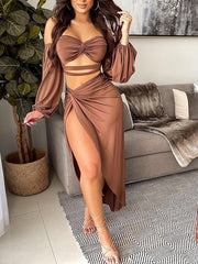Women's Sets Hollow Crop Top & Slit Skirt Two-Piece Set