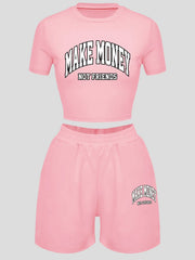 Women's Sets Letter Print Short Sleeve Shorts Sports Two-Piece Set