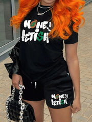Women's Sets Letter Print T-Shirt & Shorts Casual Two-Piece Set