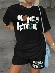 Women's Sets Letter Print T-Shirt & Shorts Casual Two-Piece Set