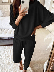 Women's Sets Loose Solid Long Sleeve Top & Pants Two Piece Set