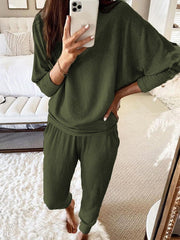 Women's Sets Loose Solid Long Sleeve Top & Pants Two Piece Set