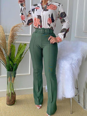 Women's Sets Printed Long Sleeve Shirt & Wide-Leg Pants Two-Piece Suit