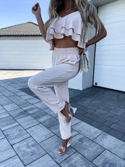 Women's Sets Sling Ruffle Crop Top & Harem Pants Two-Piece Set