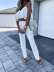 Women's Sets Sling Ruffle Crop Top & Harem Pants Two-Piece Set