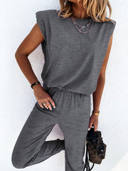 Women's Sets Solid Sleeveless Padded Tank Top & Pants Two Piece Set