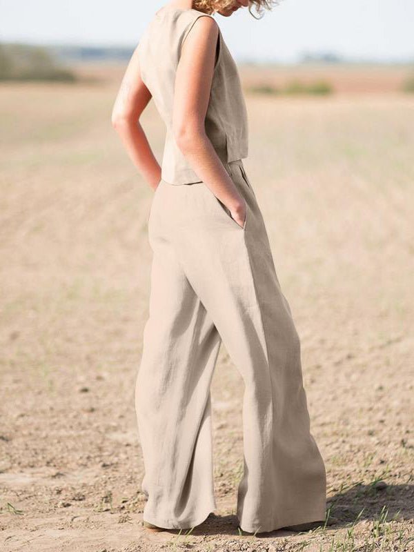 Women's Sets Solid Vintage Vest & Pants Casual Two-Piece Set