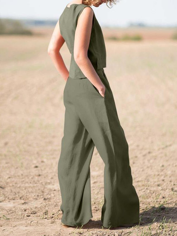 Women's Sets Solid Vintage Vest & Pants Casual Two-Piece Set