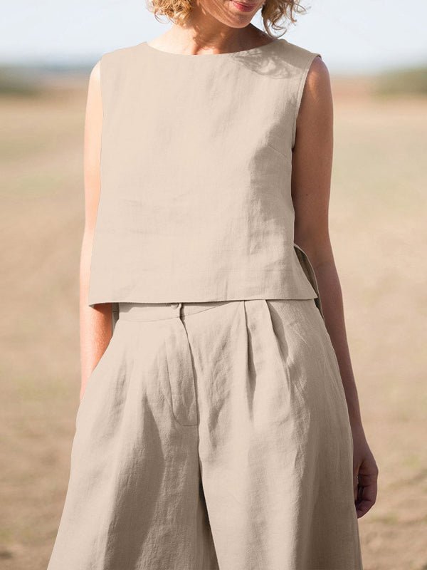 Women's Sets Solid Vintage Vest & Pants Casual Two-Piece Set
