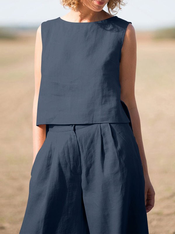 Women's Sets Solid Vintage Vest & Pants Casual Two-Piece Set