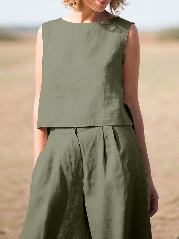 Women's Sets Solid Vintage Vest & Pants Casual Two-Piece Set
