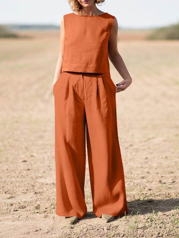 Women's Sets Solid Vintage Vest & Pants Casual Two-Piece Set