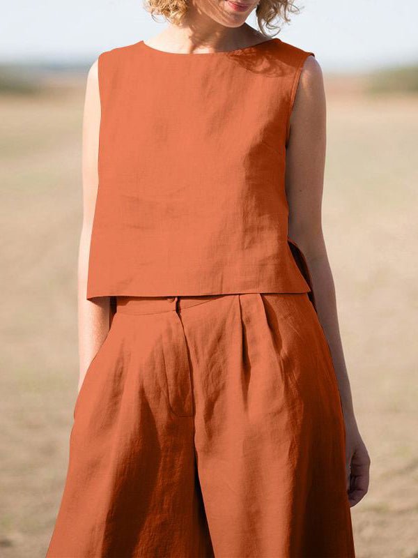 Women's Sets Solid Vintage Vest & Pants Casual Two-Piece Set