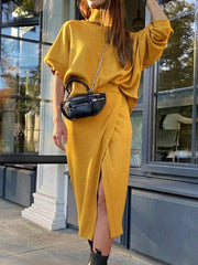 Women's Sets Turtleneck Doll Sleeve Top & Skirt Two Piece Set