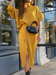 Women's Sets Turtleneck Doll Sleeve Top & Skirt Two Piece Set