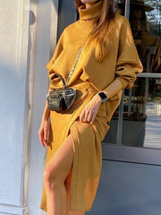 Women's Sets Turtleneck Doll Sleeve Top & Skirt Two Piece Set
