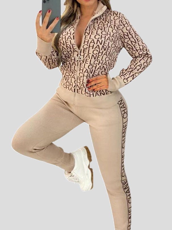 Women's Sets Zipper Long Sleeve Jacket & Trousers Two-Piece Suit