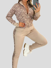 Women's Sets Zipper Long Sleeve Jacket & Trousers Two-Piece Suit