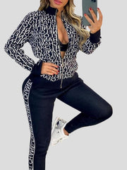 Women's Sets Zipper Long Sleeve Jacket & Trousers Two-Piece Suit