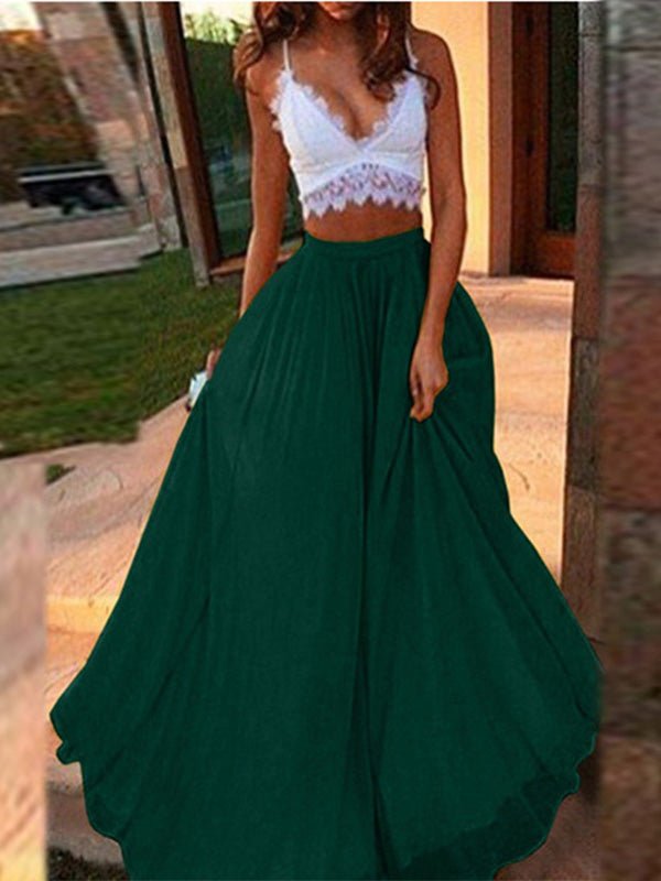 Women's Skirts Casual Solid Elastic Waist Swing Skirt