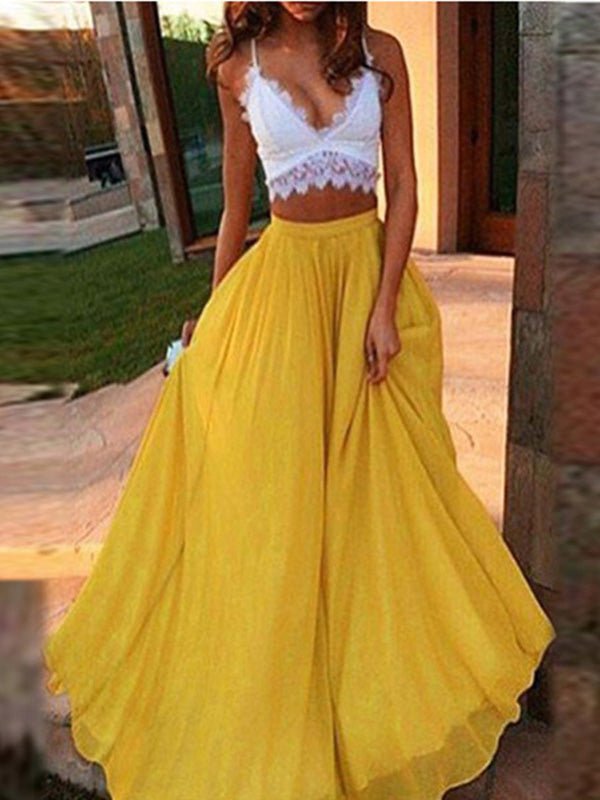 Women's Skirts Casual Solid Elastic Waist Swing Skirt