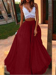 Women's Skirts Casual Solid Elastic Waist Swing Skirt
