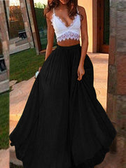 Women's Skirts Casual Solid Elastic Waist Swing Skirt