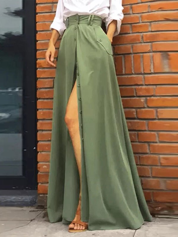 Women's Skirts Solid Single-Breasted Pocket Slit Skirt