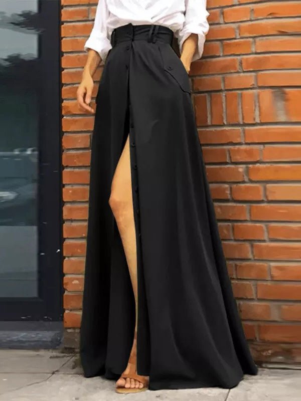 Women's Skirts Solid Single-Breasted Pocket Slit Skirt