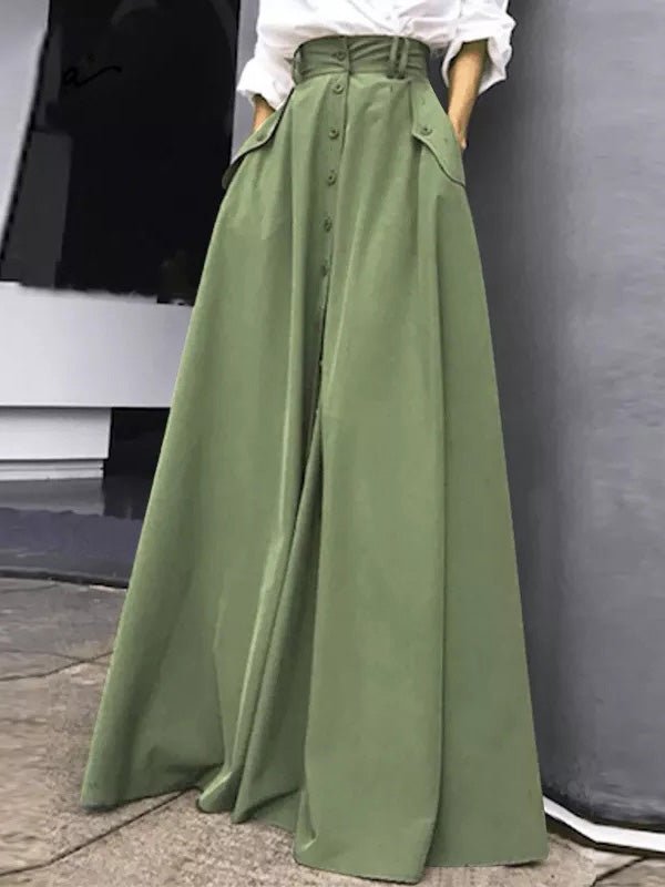 Women's Skirts Solid Single-Breasted Pocket Slit Skirt