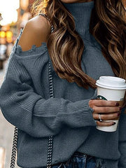 Women's Sweaters Brushed Vintage Turtleneck Off-Shoulder Long Sleeve Sweater