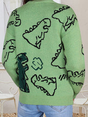 Women's Sweaters Cartoon Dinosaur Round Neck Long Sleeve Sweater