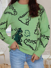 Women's Sweaters Cartoon Dinosaur Round Neck Long Sleeve Sweater